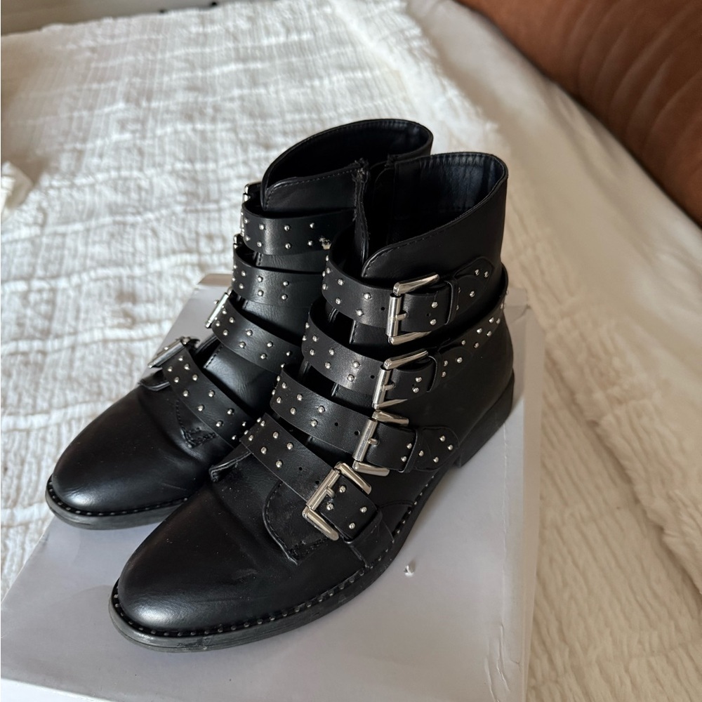 Steve Madden Black Buckle Combat Boots